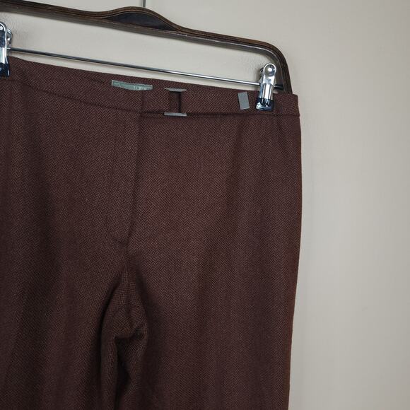 Vintage J. Crew Mid-rise Wide Leg Trousers in Brown Herringbone Print Size 6 - Picture 4 of 9